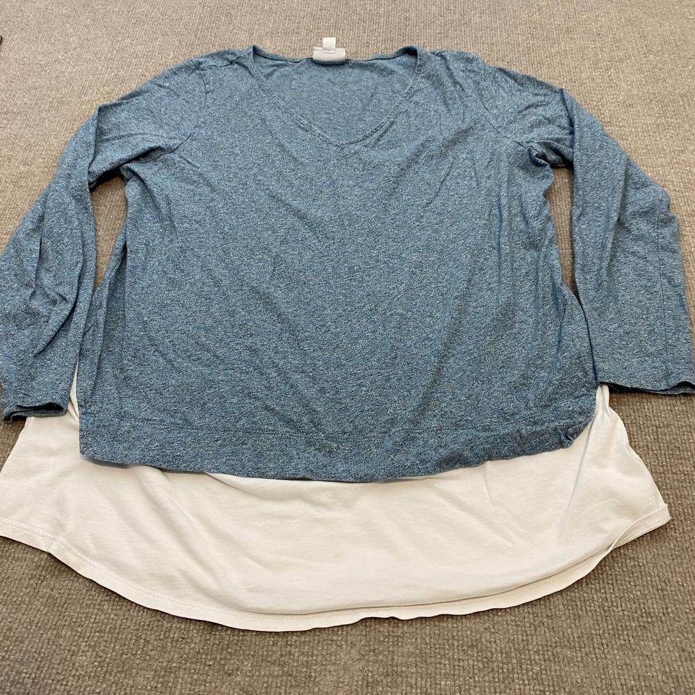 J Jill‎ Shirt Womens M Blue White Colorblock Long Sleeve Layered Tunic Top